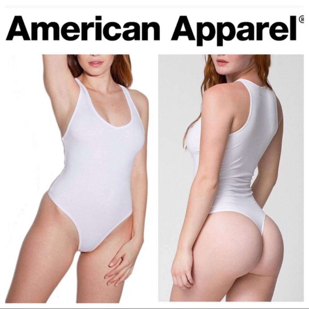 American Apparel Cotton Thong Bodysuit XS White